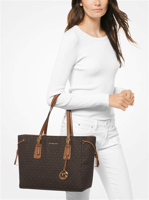 michael kors voyager medium logo tote bag-brown|michael kors two tone bag.